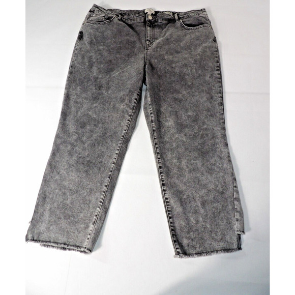 Logo Lori Goldstein 24W Cropped Jeans Mid Rise Straight Acid Wash Black Raw Hem - Picture 2 of 14